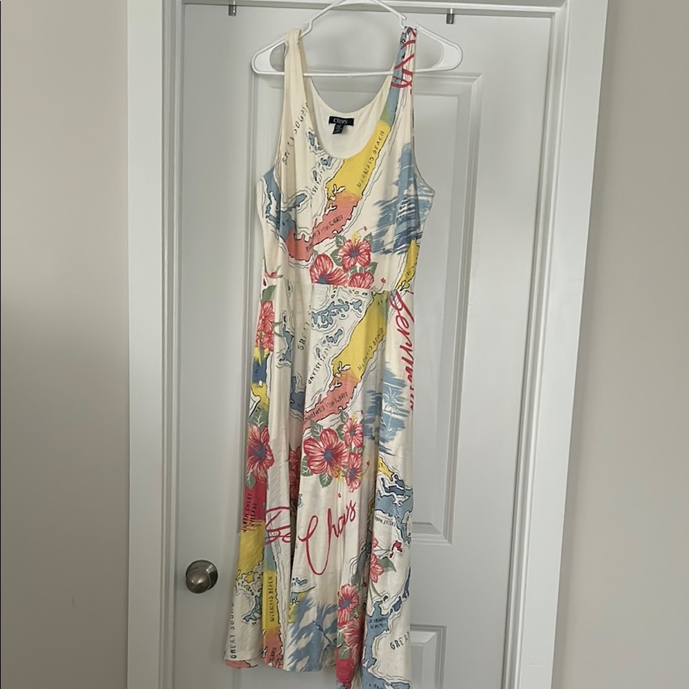 Chaps Cream Floral Graphic Midi Dress